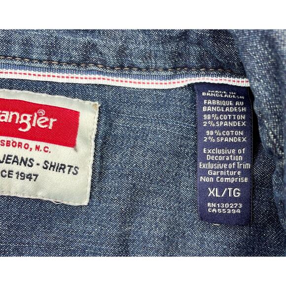 Wrangler Denim Shirt Men XL Blue Jean Pearl Snap Workwear Ranch Rodeo Adult XL - Picture 5 of 8